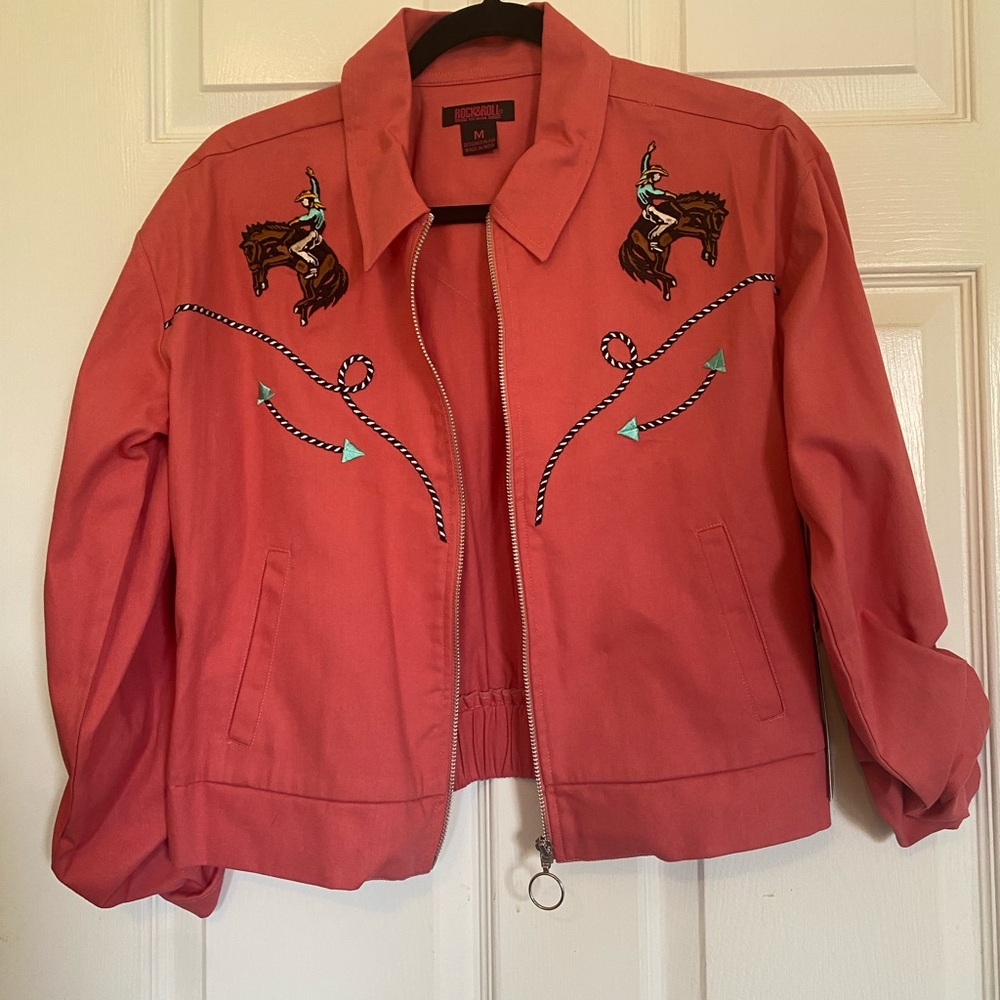 Coral Embroidered Bomber Jacket